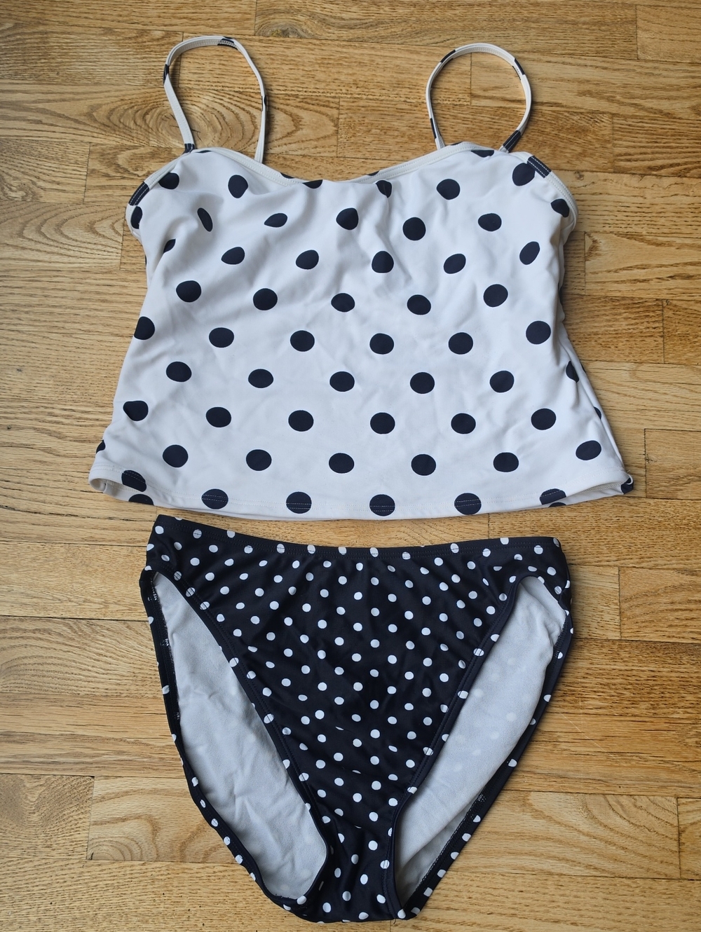 (12) Anne Cole Black & White Polka Dot Tankini Set Classic Beach Vacation Boat